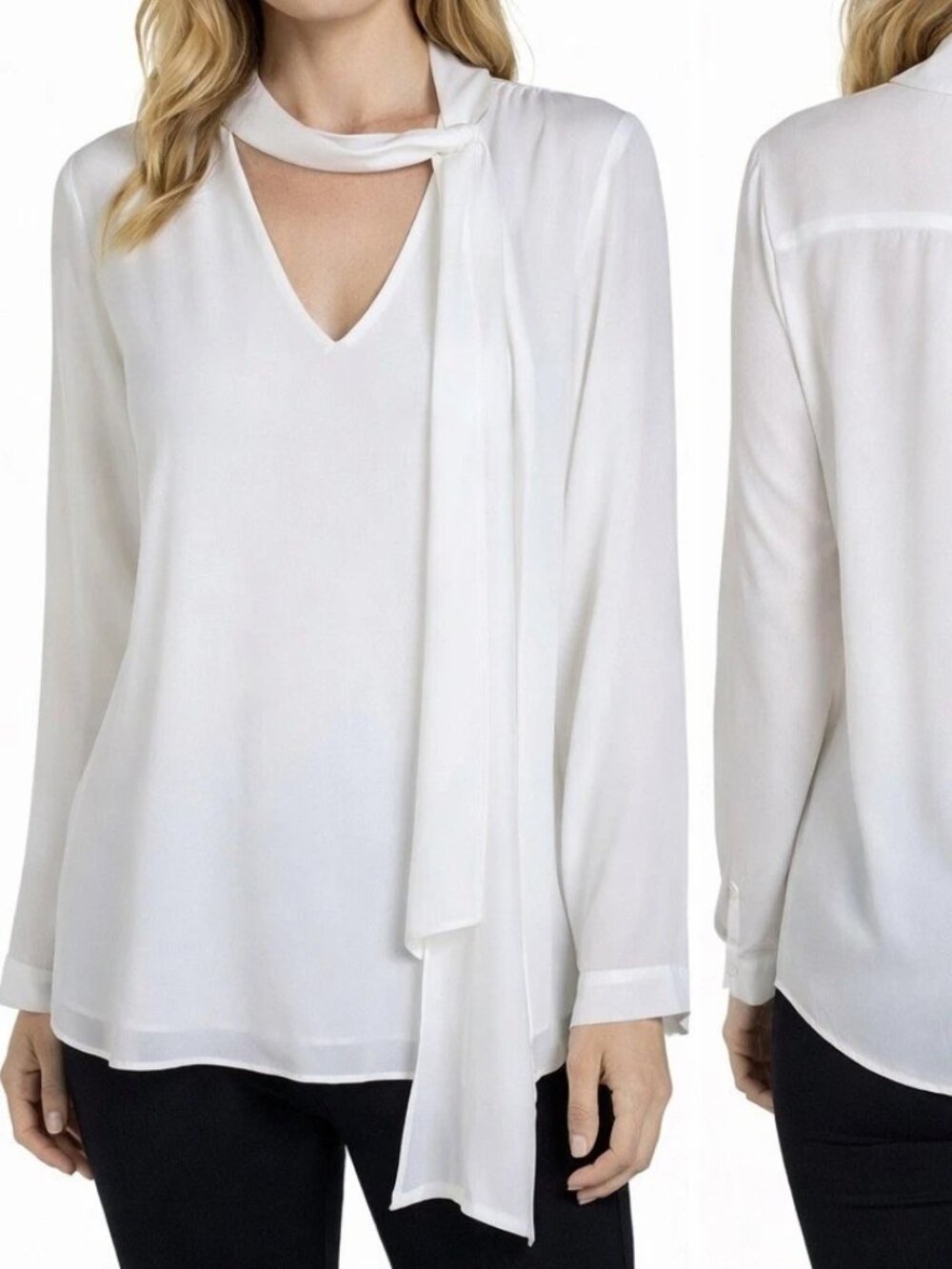Anthropologie HD in Paris white tie neck chiffon blouse top shirt